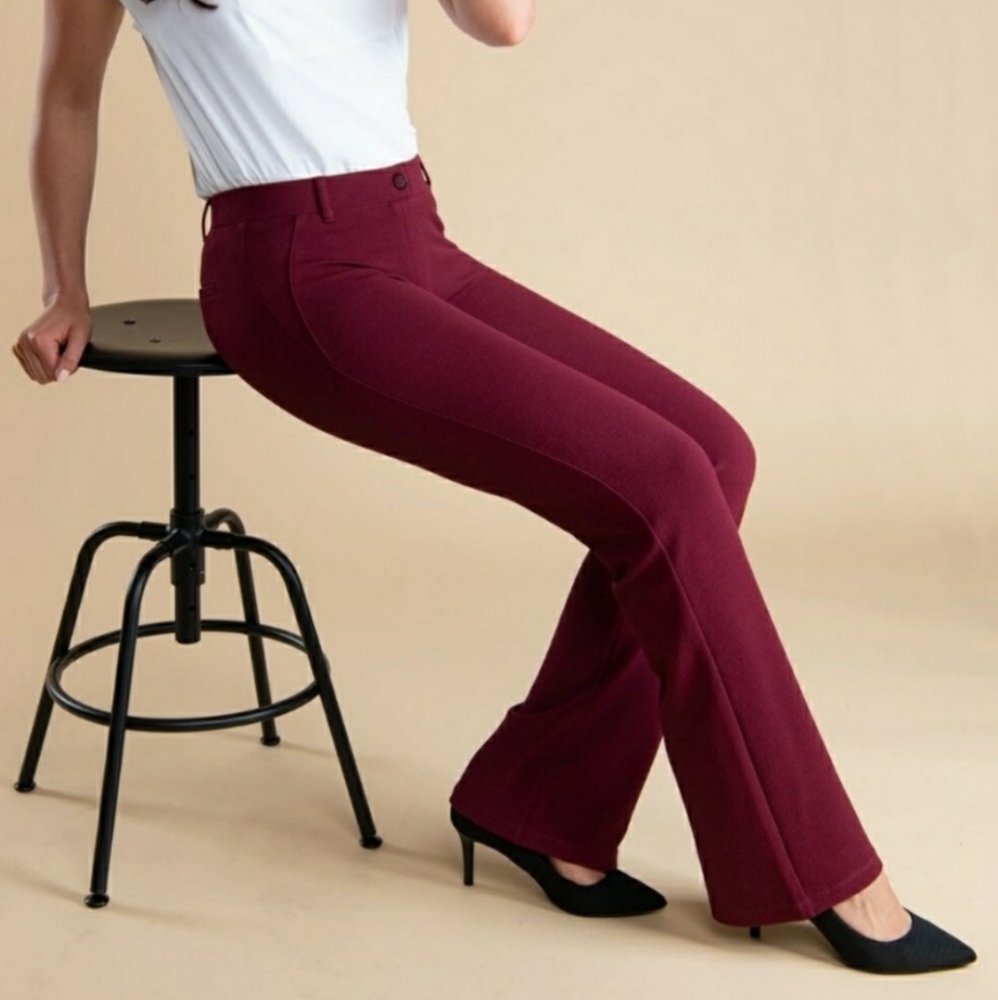 Sold. Betabrand Burgundy Bootcut Yoga Dress Pants